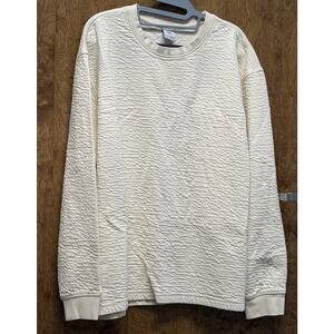 Zara Mens Sweatshirt Sweater Textured Knit Beige Off-white Pullover Crewneck XL